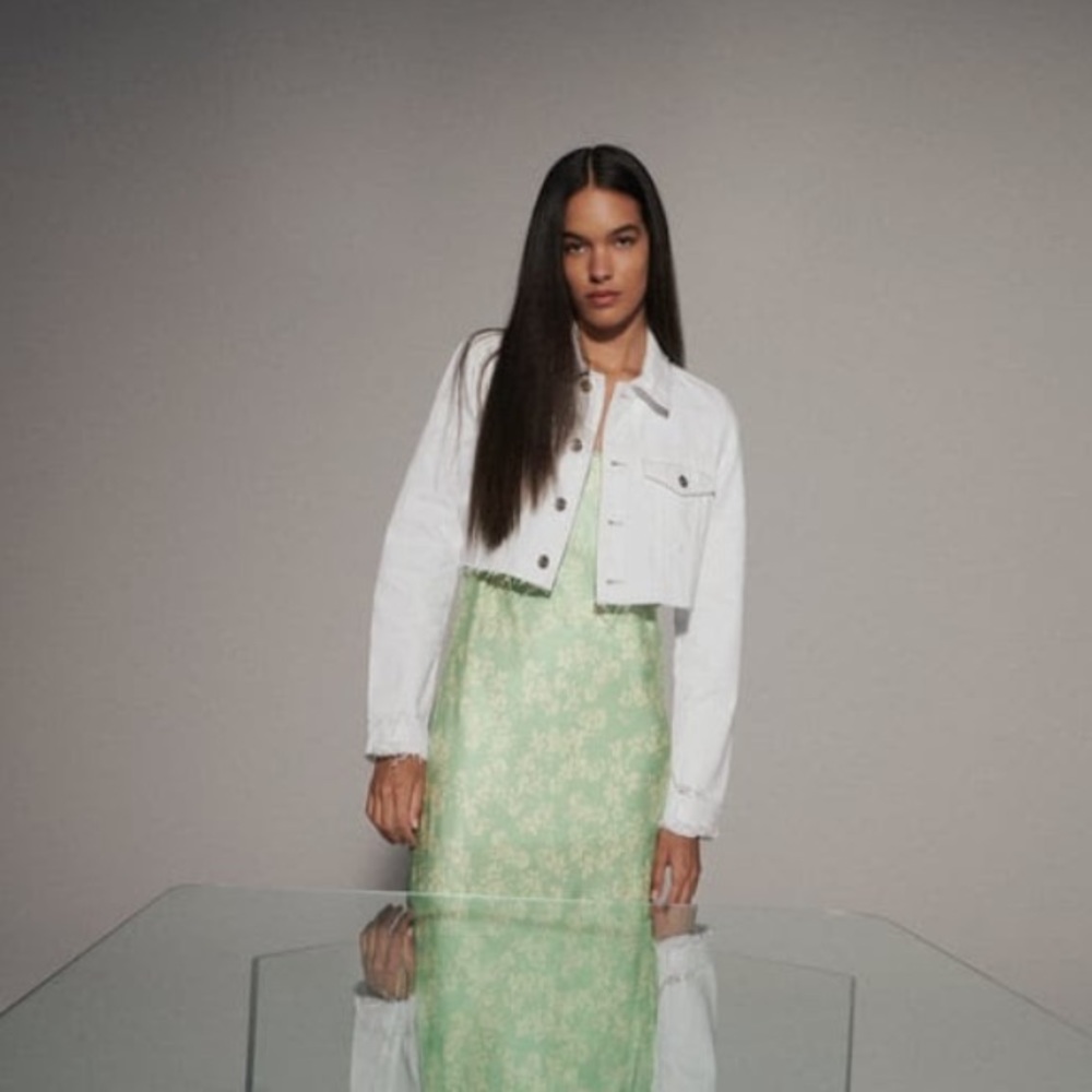 Zara Crop Denim Jacket White Denim